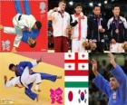 Podyum Judo erkekler - 66 kg, Lasha Shavdatuasvili (Gürcistan), Miklos Ungvari (Macaristan) ve Masashi Ebinuma (Japonya), Cho Jun-Ho (Güney Kore) - Londra 2012-
